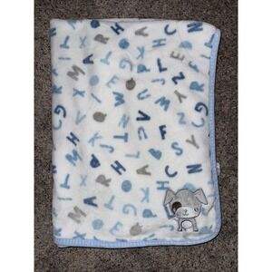 S.L.  Home Fashions Baby Blanket Blue Boy Letters Gray Puppy Dog‎ Embroidered
